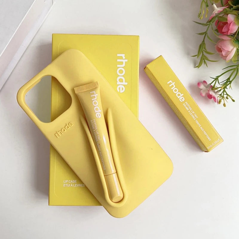 RHODE Lip Gloss Phone Case For iPhone 17 Air 16 15 14 13 12 11 Pro Max Gray Toast Espresso Ribbon Lipstick Holder Silicone Cover