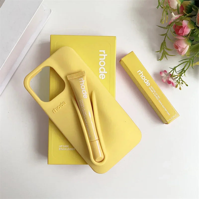 RHODE Lip Gloss Phone Case For iPhone 17 Air 16 15 14 13 12 11 Pro Max Gray Toast Espresso Ribbon Lipstick Holder Silicone Cover